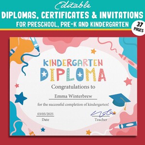 Bearbeitbare Diplome, Zertifikate und Einladungen für Kinder: 37 Seiten mit anpassbaren Designs, PDF-Datei, Sofort-Download
