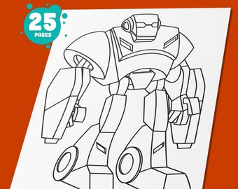 Robot Coloring Pages: 25 Fun Coloring Book Designs for Preschool and Kindergarten Kids, PDF File, Instant Download