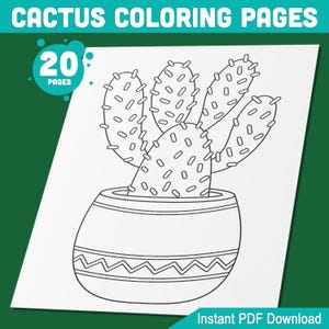 Potted Cactus Coloring Pages: 20 Fun Coloring Book Designs – Perfect for Cactus and House Plant Lovers! PDF File – Instant Download.