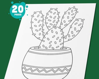 Potted Cactus Coloring Pages: 20 Fun Coloring Book Designs – Perfect for Cactus and House Plant Lovers! PDF File – Instant Download.