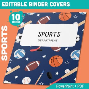 10 Editable Sports Pattern Binder Covers, Includes 1&quot;, 1.5&quot;, 2&quot; Spines, Available in A4 & US Letter, Editing with PowerPoint or PDF Reader
