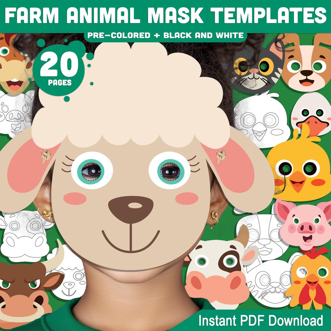 Printable Farm Animal Mask Templates: 20 Fun DIY Craft Pages for Kids ...