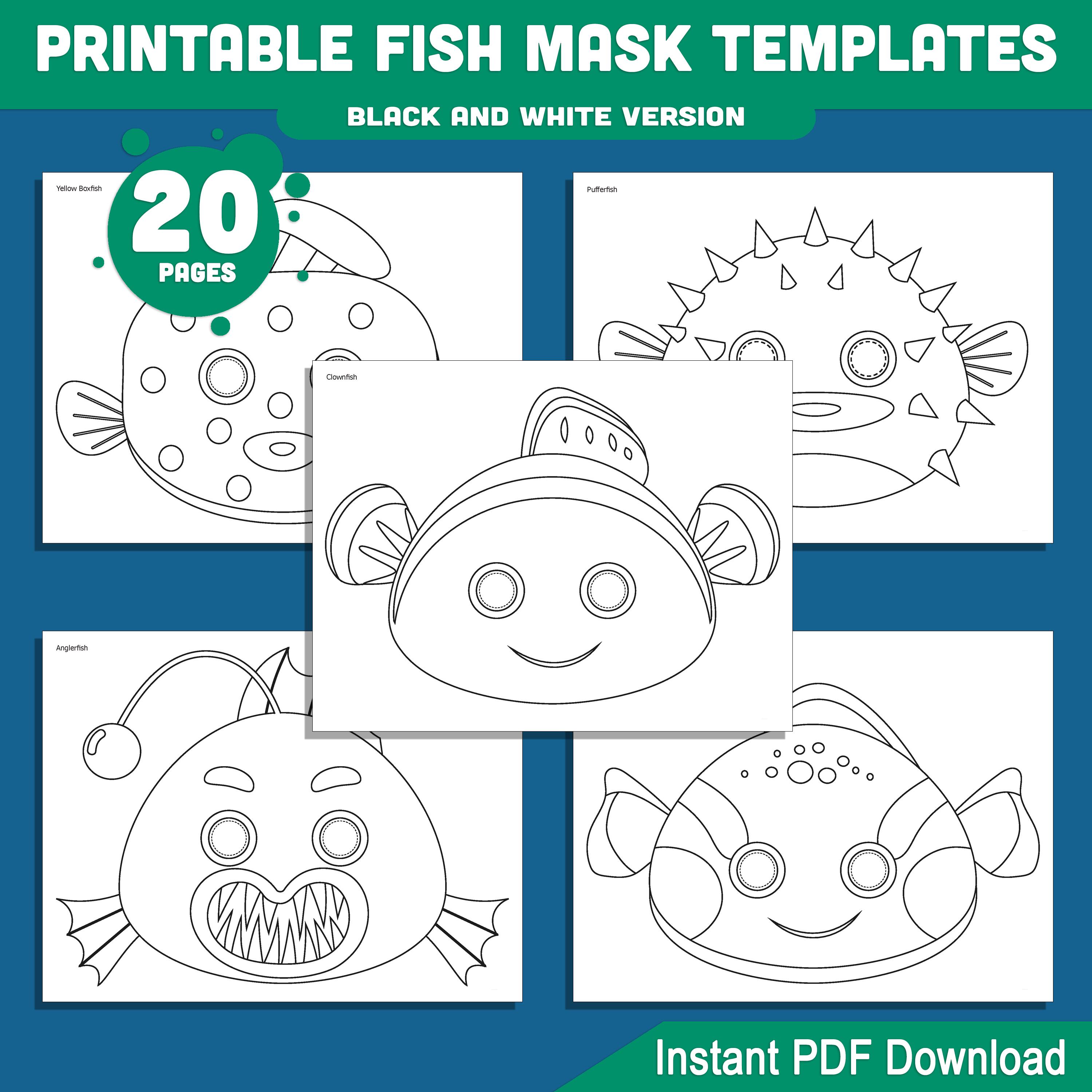 Simple Fish Mask Printable Fish Mask Templates – Fun DIY Coloring Masks for Kids ...