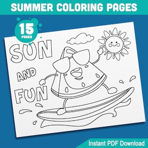 Sun, Sand, and Scribbles: 15 Funny and Cute Summer Coloring Pages for Kids—High-Resolution PDF Book, Instant Download