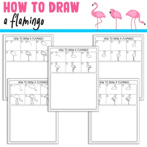 May include: A printable worksheet with instructions on how to draw a flamingo. The worksheet shows a step-by-step guide with numbered steps for drawing a flamingo.