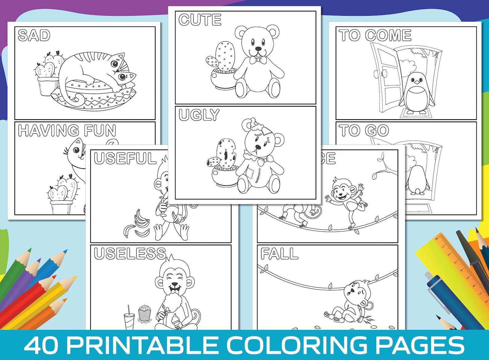 Opposite Coloring Pages, 40 Printable Animal Opposite Coloring Pages
