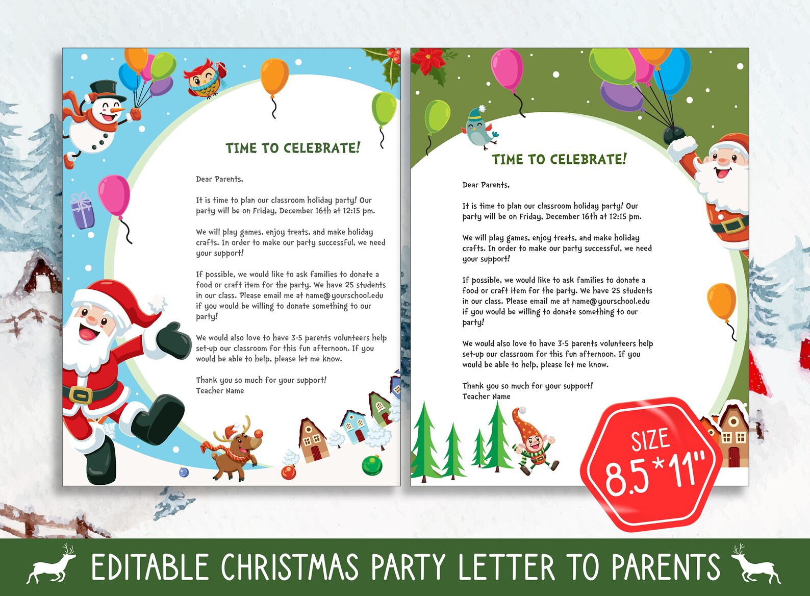 Editable Christmas Party Letter to Parents and Invitations - 2 Designs ...