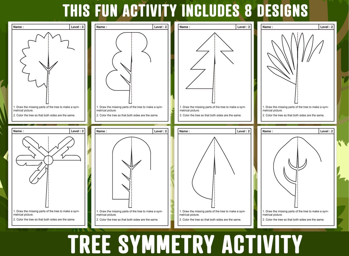 Tree Symmetry Worksheet, Tree Theme Lines of Symmetry Activity, 24 ...