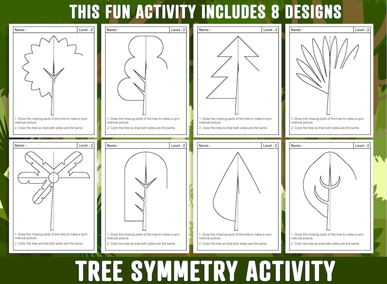 Tree Symmetry Worksheet, Tree Theme Lines of Symmetry Activity, 24 ...