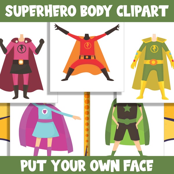 Superhero Body Clipart for Kids (PreK to 6th Grade), 20 Pages, PDF File, Instant Download