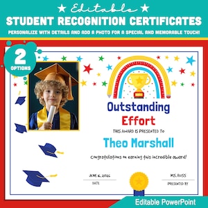 Certificati di riconoscimento per studenti - Premi di fine anno modificabili, superlativi di classe personalizzabili con 2 opzioni PowerPoint, download immediato