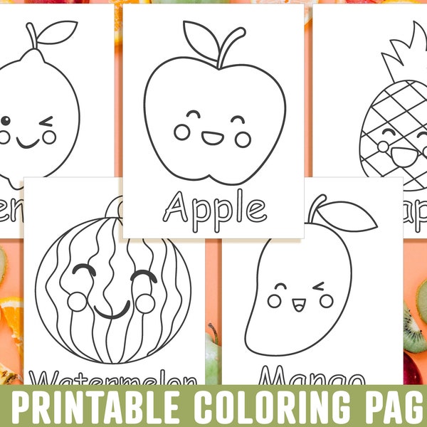 Fruit Coloring Pages, Fruit Coloring Book for Kids, Boys, Girls, Teen, Printable Activity Sheets, Fruit Coloring Worksheet, Instant Download