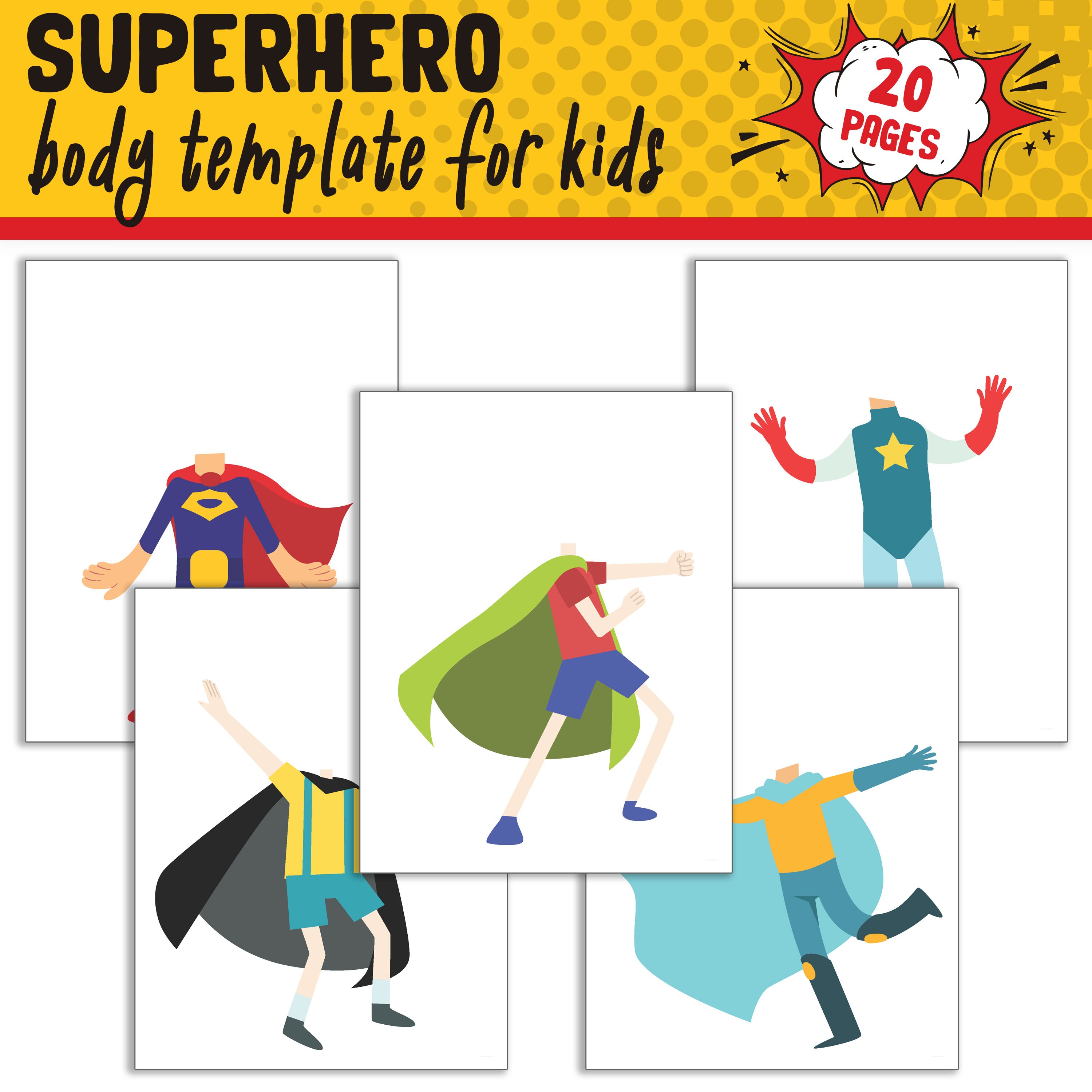 Superhero Body Template Set With Customizable Faces, 20 Pages, PDF Superhero Body Template Set With Customizable Faces, 20 Pages, PDF