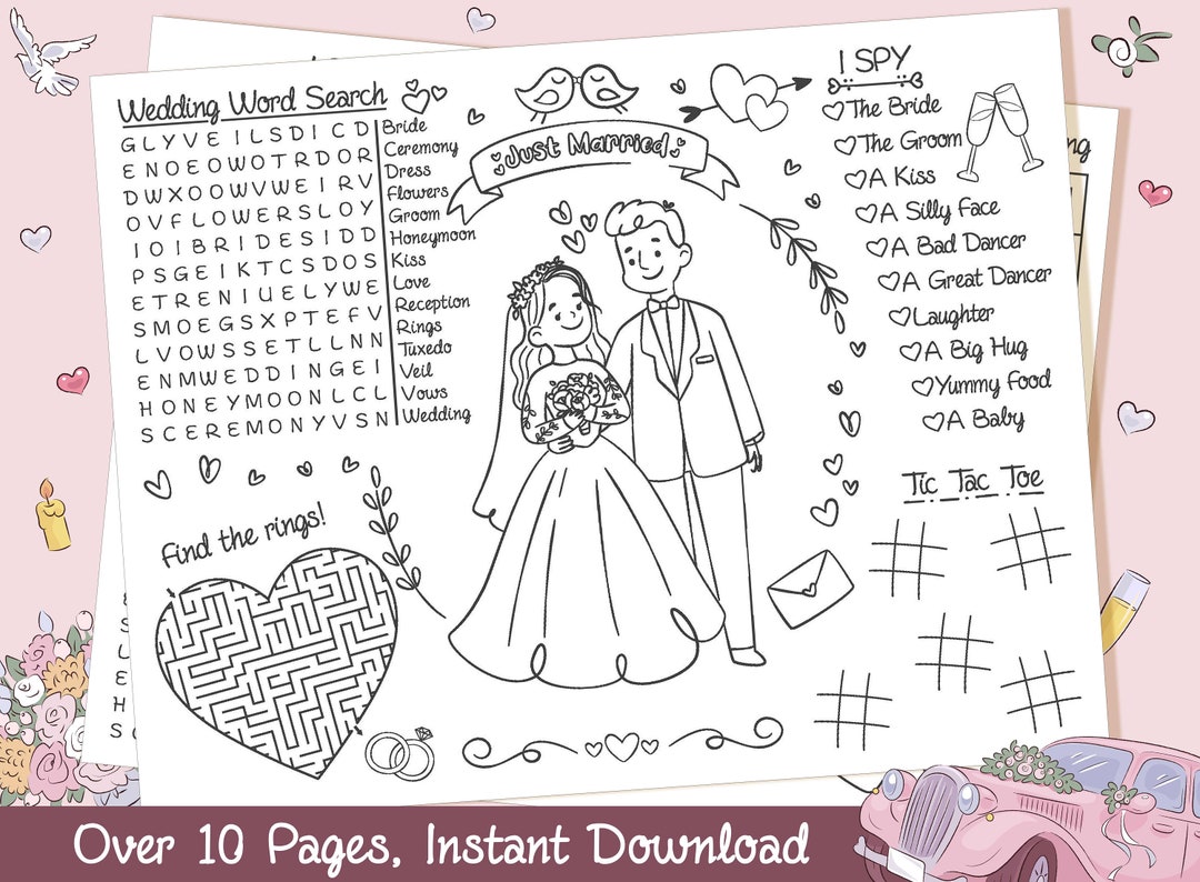 Wedding Placemats for Kids, Wedding Coloring Placemat, Wedding