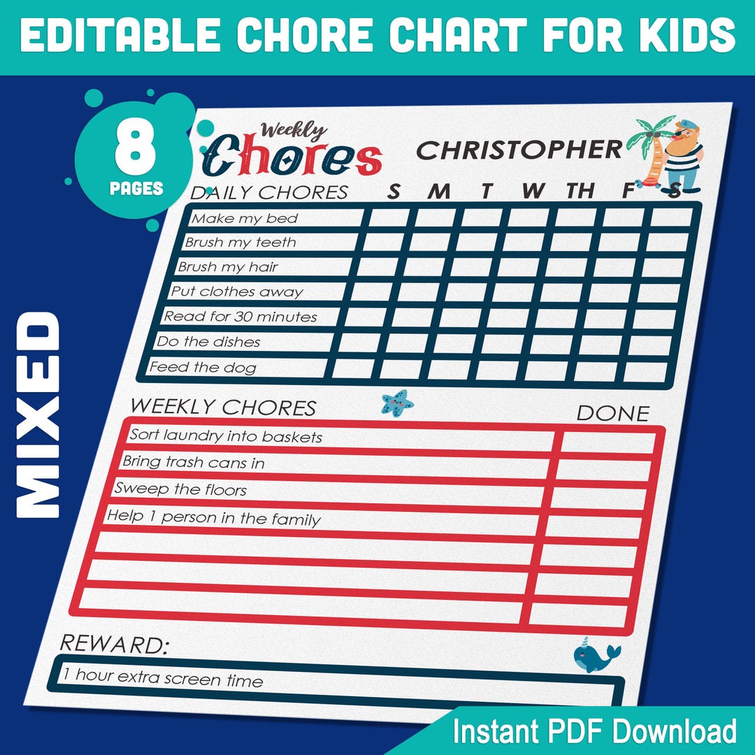 Fun and Customizable Chore Chart for Kids Ages 4-9: 8 Adorable Designs ...