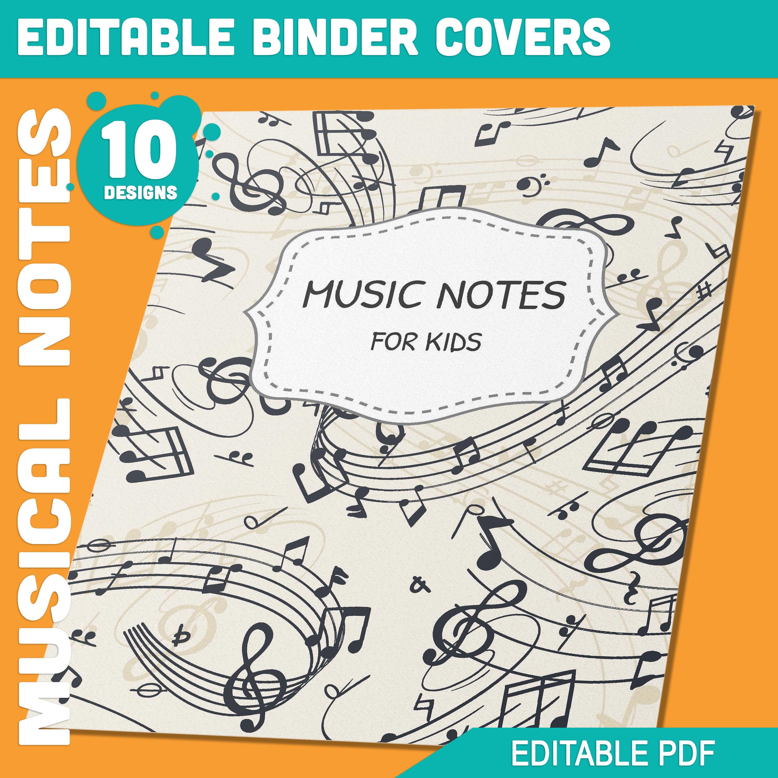 Musical Notes Binder Cover, 10 Printable/editable Covers+spines ...
