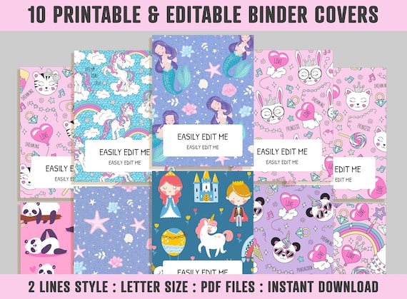 Binder Cover for Girls 10 Printable & Editable Binder - Etsy