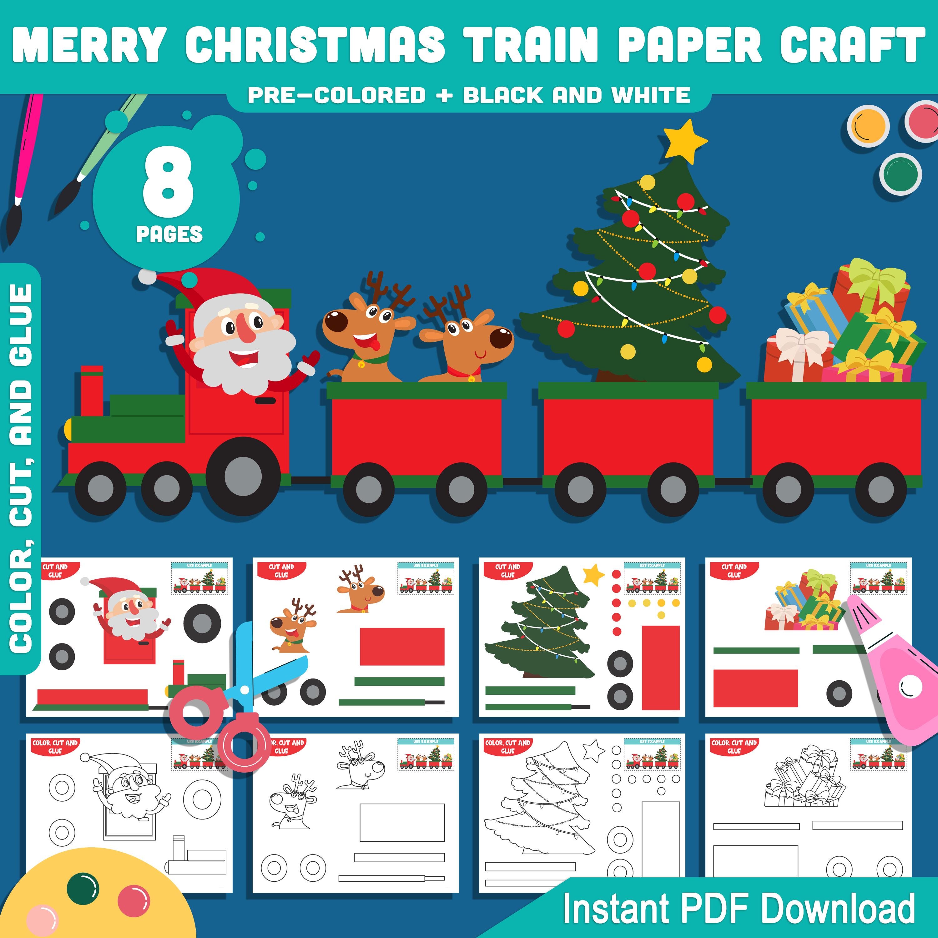 Printable Merry Christmas Train Paper Craft for Kids, Color, Cut &…