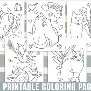May include: A set of 25 printable coloring pages featuring cute cats in various poses. The pages include cats sleeping, playing, and cuddling.  The illustrations are simple and easy to color, making them perfect for kids and adults.