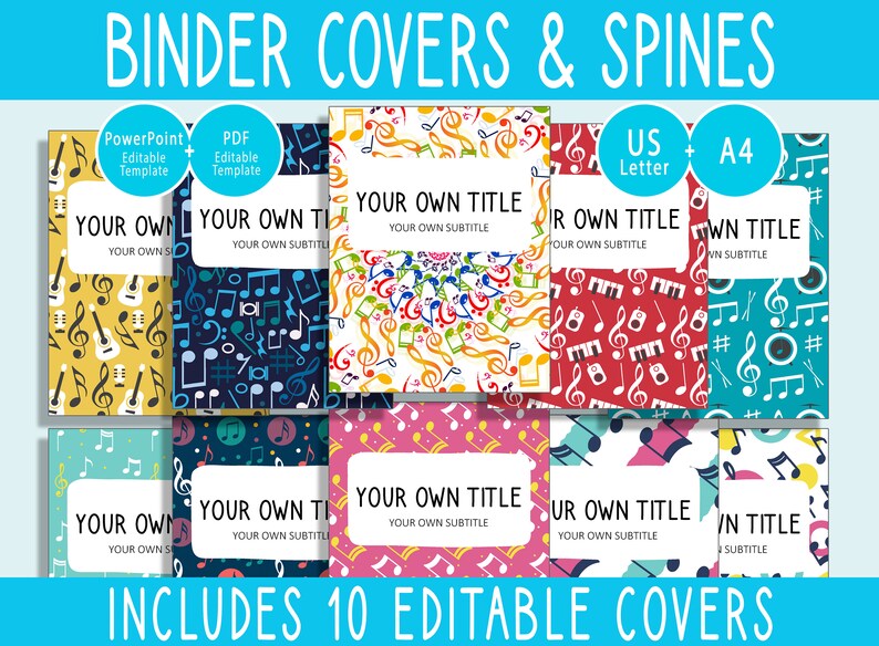 10 Editable Musical Notes Binder Covers, Includes 1, 1.5, 2