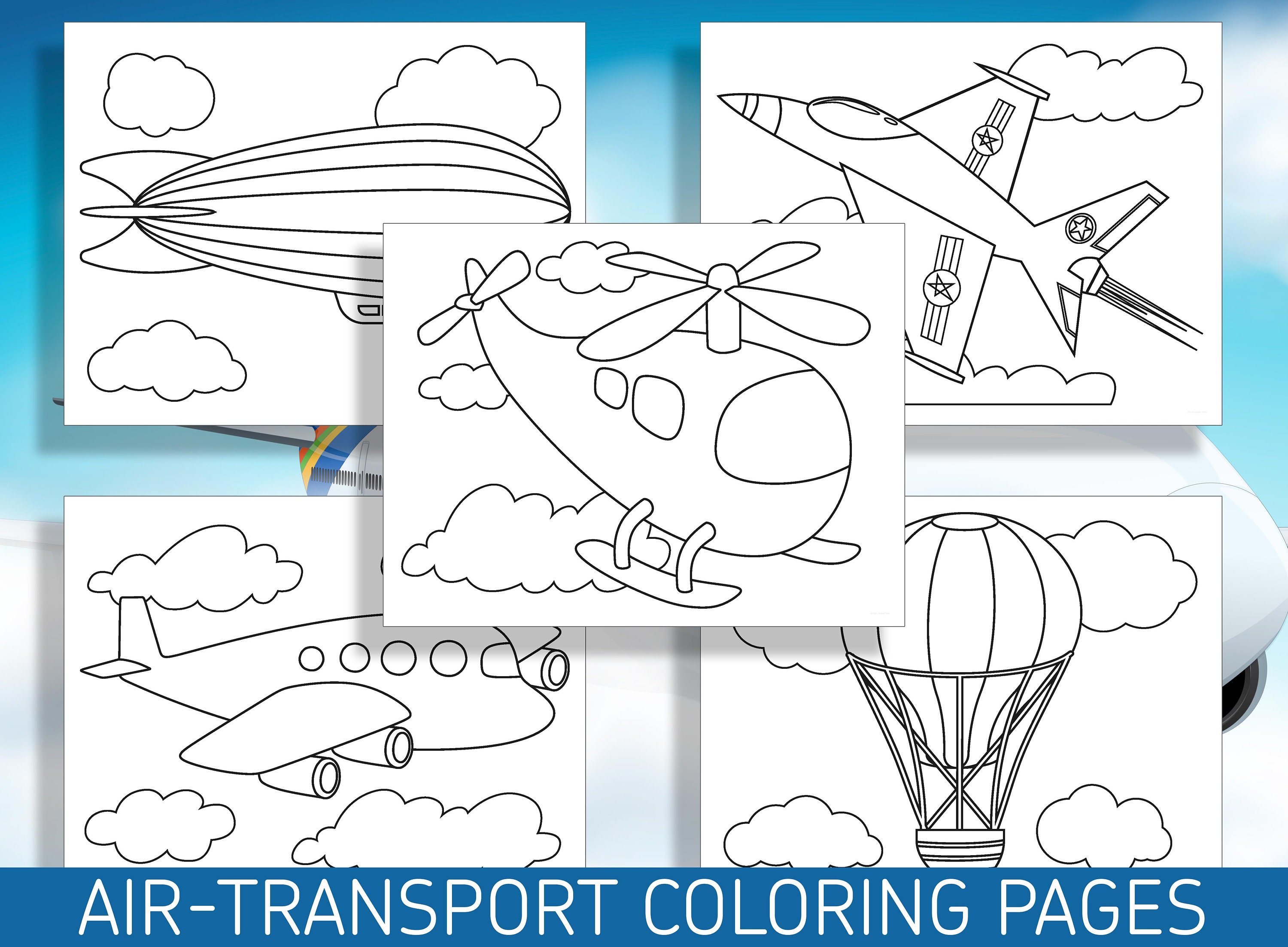 Up Up and Away: 25 Fun Air Transport Coloring Pages for - Etsy