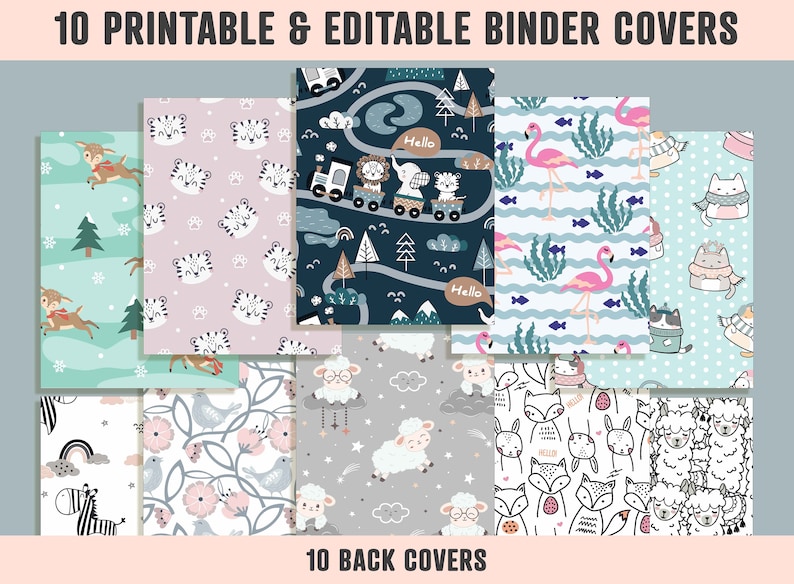 Cute Animal Binder Cover 10 Printable Editable Binder Covers 
