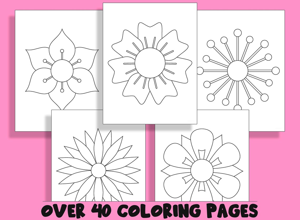 Simple Flower Coloring Book 40 Printable Coloring Pages for - Etsy