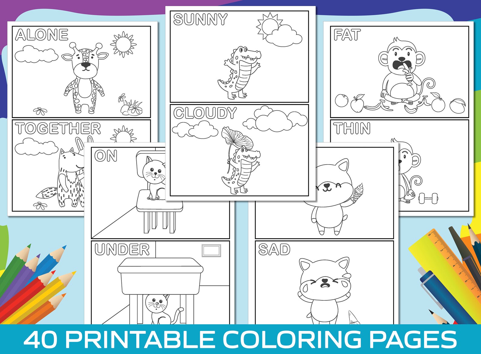 Opposite Coloring Pages, 40 Printable Animal Opposite Coloring Pages