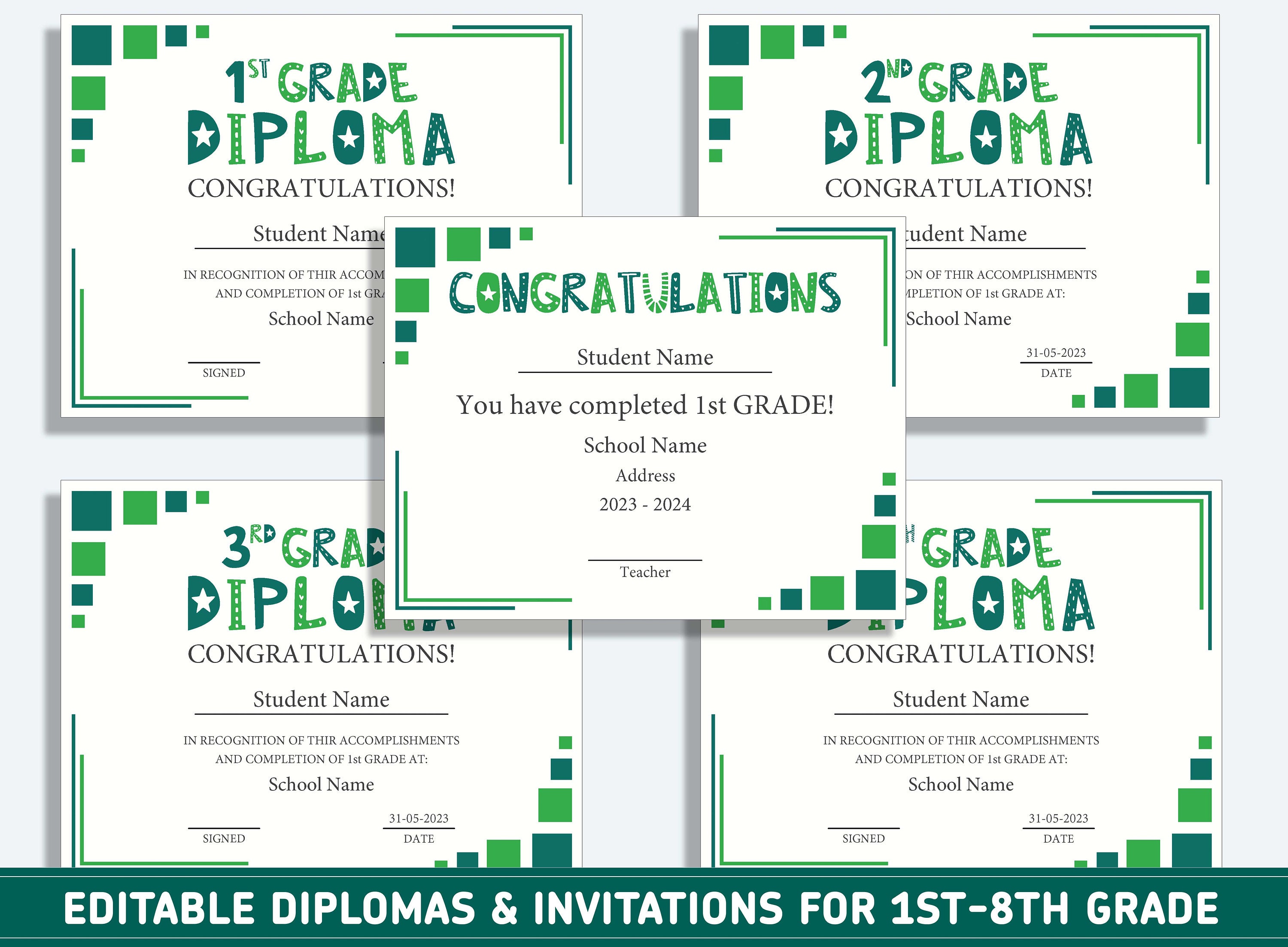 Editable 7th Grade Awards, 1st to 8th Grade Diploma, Certificate of ...