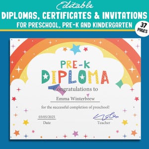 37 anpassbare Regenbogen-Themen Pre-K, Kindergarten- und Vorschul-Diplome, Zertifikate und Einladungsvorlagen (PDF) - Sofortdownload