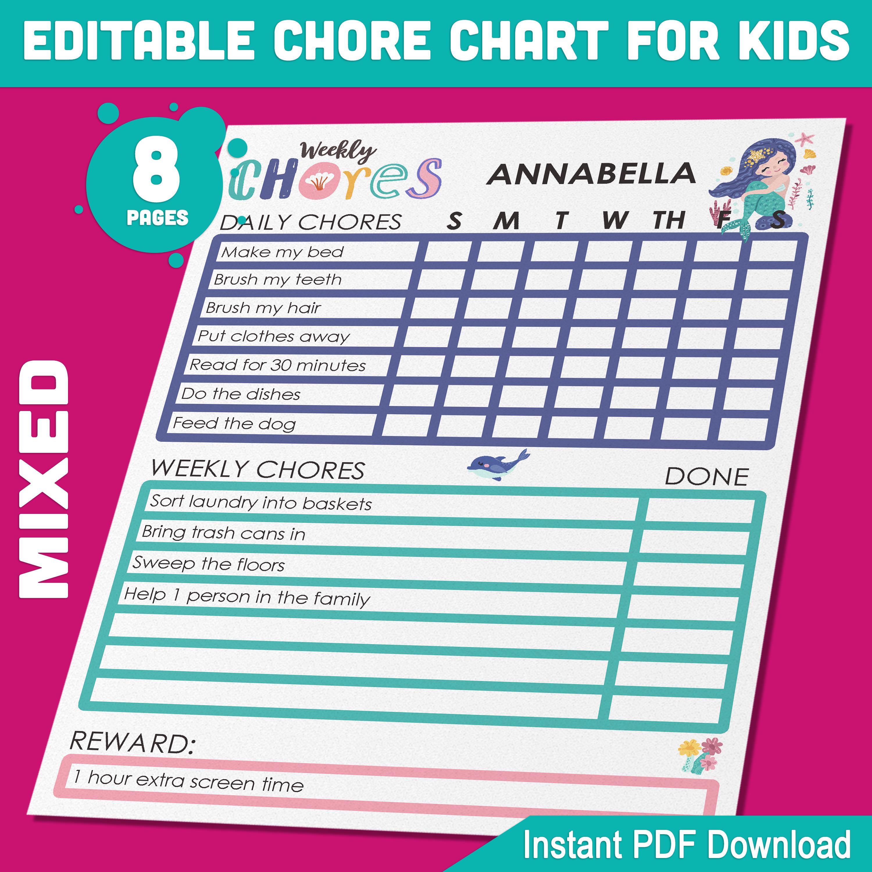 Chore Champions: 8 Fun and Editable Chore Charts for Kids Ages 3-7 ...
