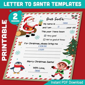 Weihnachtsmann Briefvorlage für Kinder: 2 Fill-in-the-Blank Weihnachtsdesigns, 8,5 x 11 Zoll, Spaß für Kinder, sofortiger PDF Download, Weihnachtsgeschenk