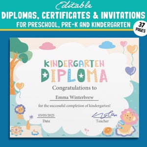 Editierbare Kindergarten, PreK, Vorschul-Diplome, Zertifikate & Einladungen - 37 anpassbare PDF-Seiten, Sofort-Download