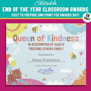 Editable End of the Year Classroom Awards - Student Recognition, PDF File, Instant Download