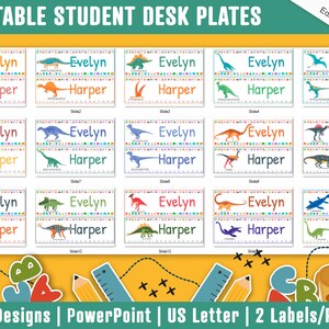 Student Desk Plates, 30 Printable/Editable Dinosaurs Set Classroom Name Tags & Name Plates for Student; a Helpful Addition to Your Classroom