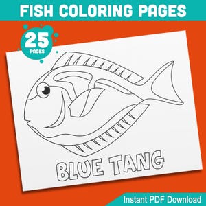 Fische Malseiten: 25 Spaß und lehrreiche Aktivität Blätter für Kinder zum Ausmalen und Benennen von Unterwasserfreunden, druckbare PDF, Sofort-Download!
