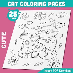 Cat Coloring Pages: 25 Printable Fun Coloring Book for Kids, Teens, and Adults – Perfect for Cat Lovers and Kitten Birthday Party Activity