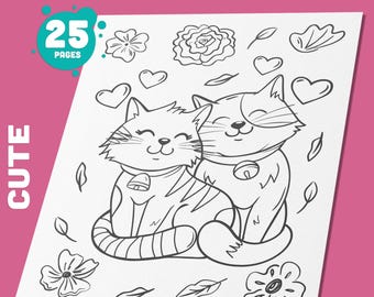Cat Coloring Pages: 25 Printable Fun Coloring Book for Kids, Teens, and Adults – Perfect for Cat Lovers and Kitten Birthday Party Activity