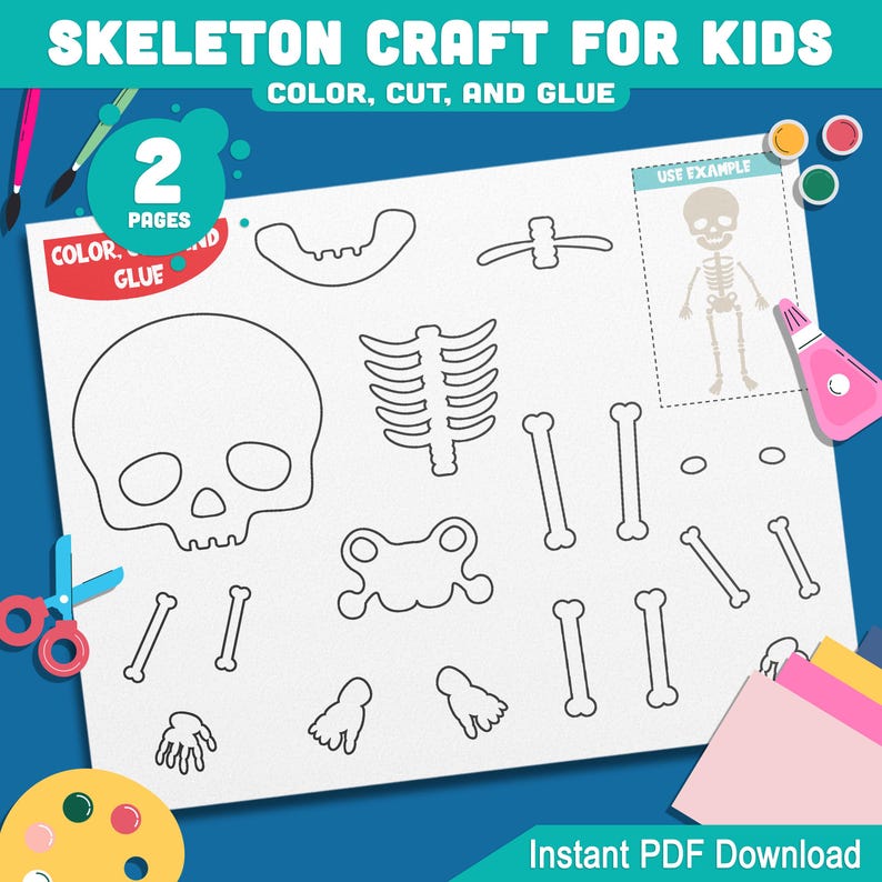 Human Body Skeleton Craft: Fun Color, Cut, and Glue Activity for Kids ...