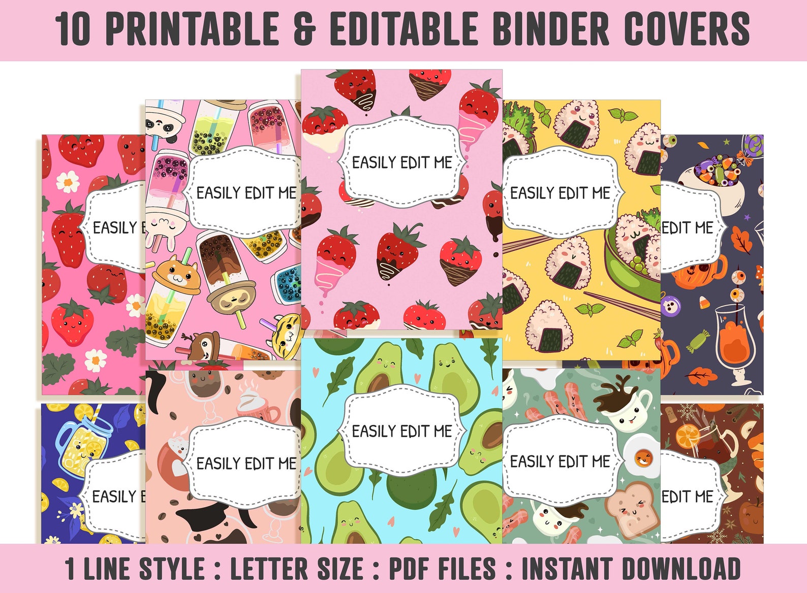 Food Binder Cover, 10 Printable & Editable Coversspines Binder Insert Planner Cover Teacher