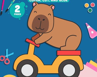 Capybara Craft: attività divertente da colorare, tagliare e incollare per bambini - perfetta per progetti artistici con animali della foresta pluviale, della giungla e dello zoo, download immediato del PDF