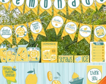 Editable Lemonade Stand Printable Kit: Summer Activity, Dramatic Play, Sunshine Party Decor, 62 Pages of Signs Posters Labels Tags & Banners