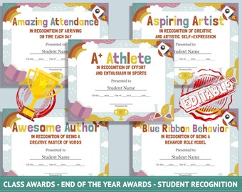 Editable Class Awards End of Year - End of the Year Awards - Student Recognition, PDF File, Instant Download