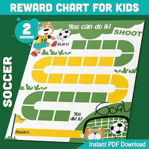 Printable Animal Soccer Reward Chart for Kids, Featuring 2 Fun Designs for Encouraging Positive Behavior, PDF File for Instant Download