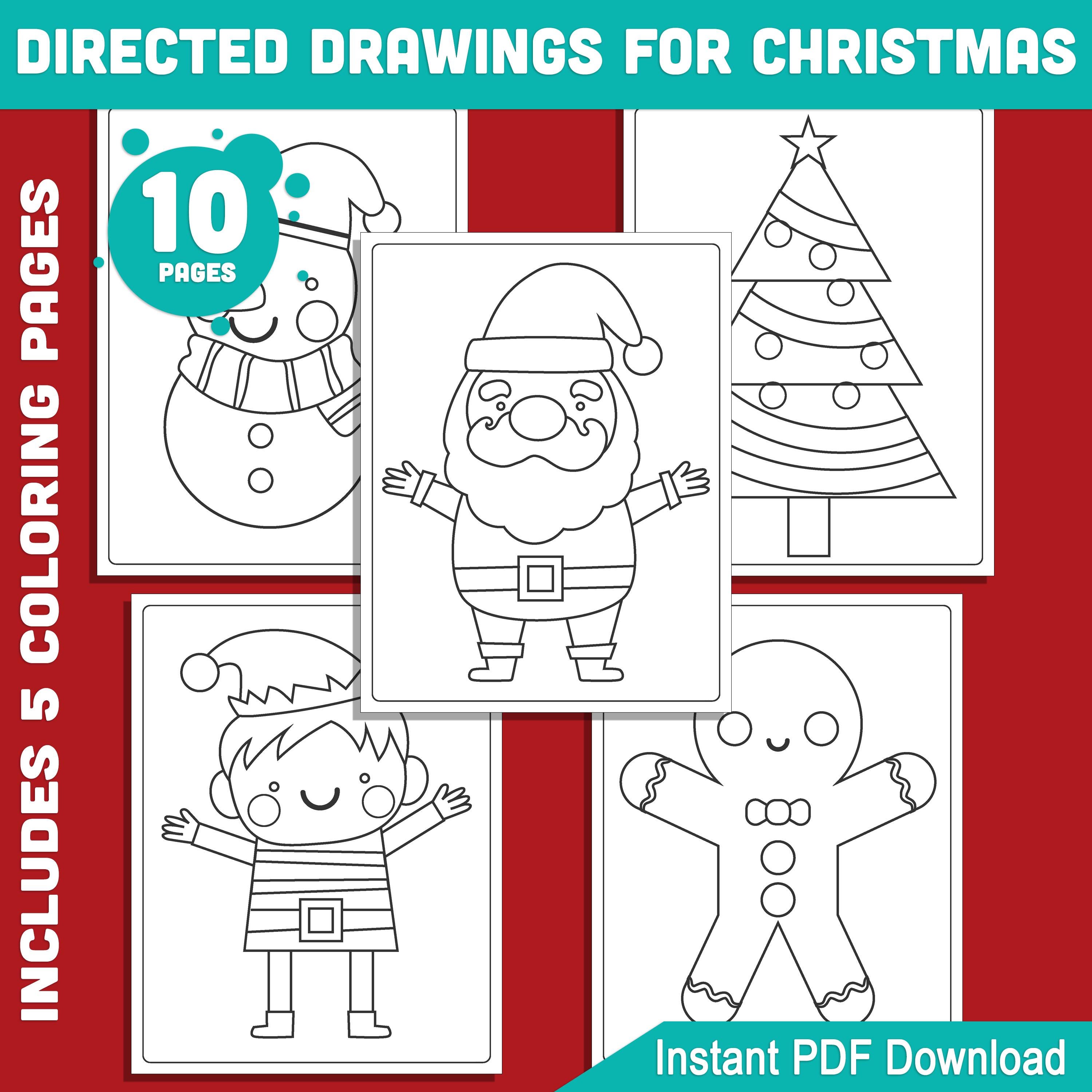 Dibujos dirigidos para Navidad: Cómo dibujar a Papá Noel, un muñeco de  nieve, un árbol de Navidad, un elfo, un hombre de jengibre, tutorial de 5  páginas + 5 páginas para colorear - Etsy México, image size:3000x3000