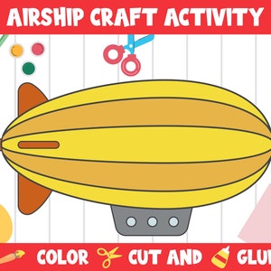 Airship Craft Activity - Color, Cut, and Glue for PreK to 2nd Grade, PDF File, Instant Download