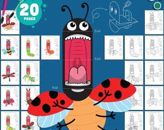 Insect Puppet Templates for Kids: 20-Page Craft with Pre-Colored + Black & White Options, Dragonfly, Butterfly, Ant, Bee, Ladybug and More!