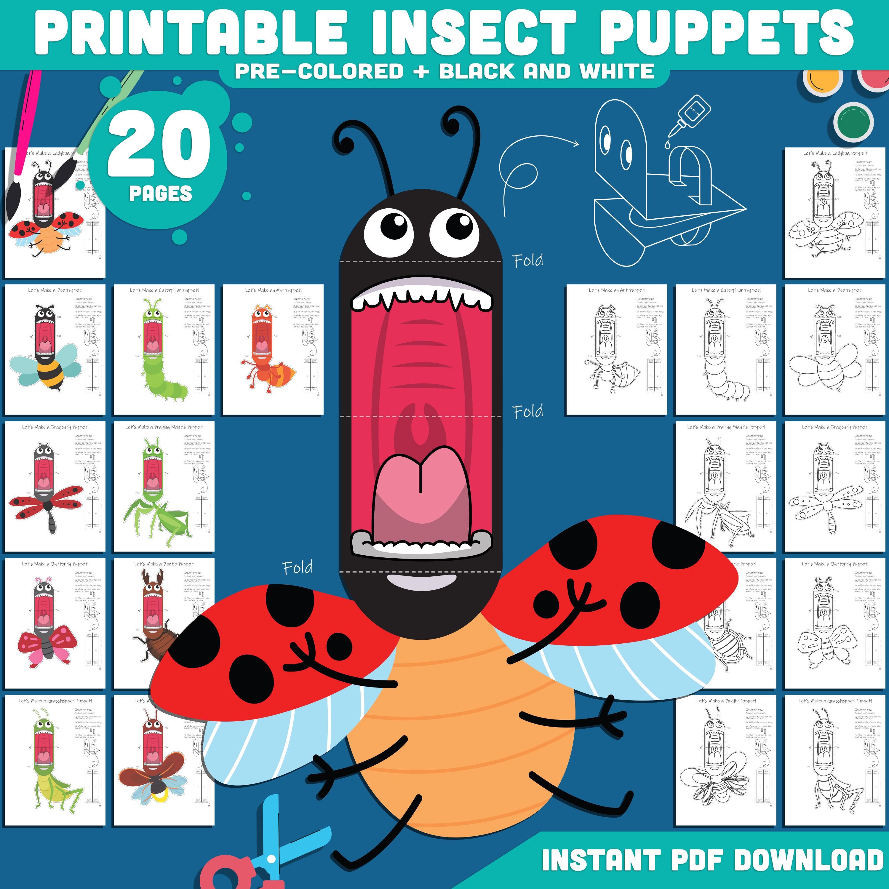 Favorite Insect Template Insect Puppet Templates for Kids: 20-page Craft With Pre-colored ...