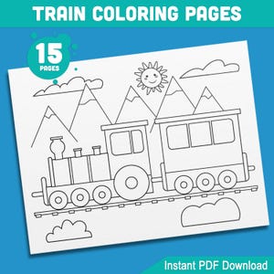 Choo Choo Fun Train Coloring Pages: 15 Playful Designs for Preschool & Kindergarten, Instant PDF Book Download