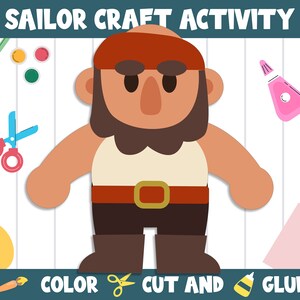 Sailor Craft Activity - Color, Cut, and Glue for PreK to 2nd Grade, PDF File, Instant Download